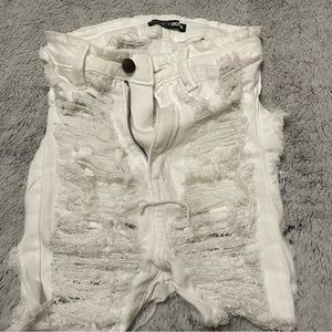 SUPER distressed white fashionnova shorts
